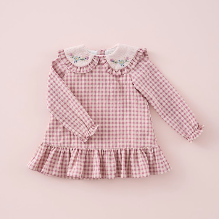 VESTIDO BORDADO VICHY MAGENTA MI CANESU