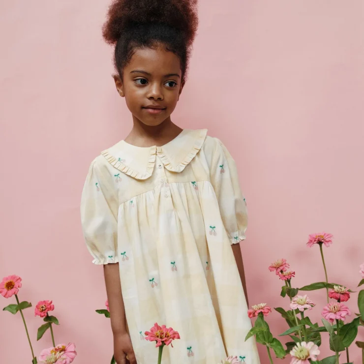 VESTIDO CEREZAS VICHY AMARILLO EMILE ET IDA