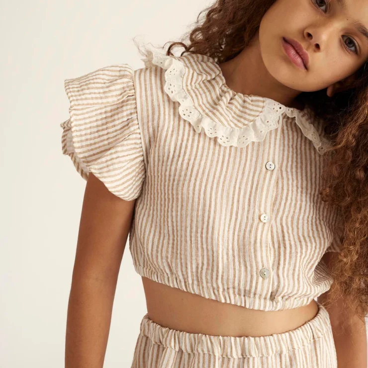 BLUSA CROP RAYAS BEIGE