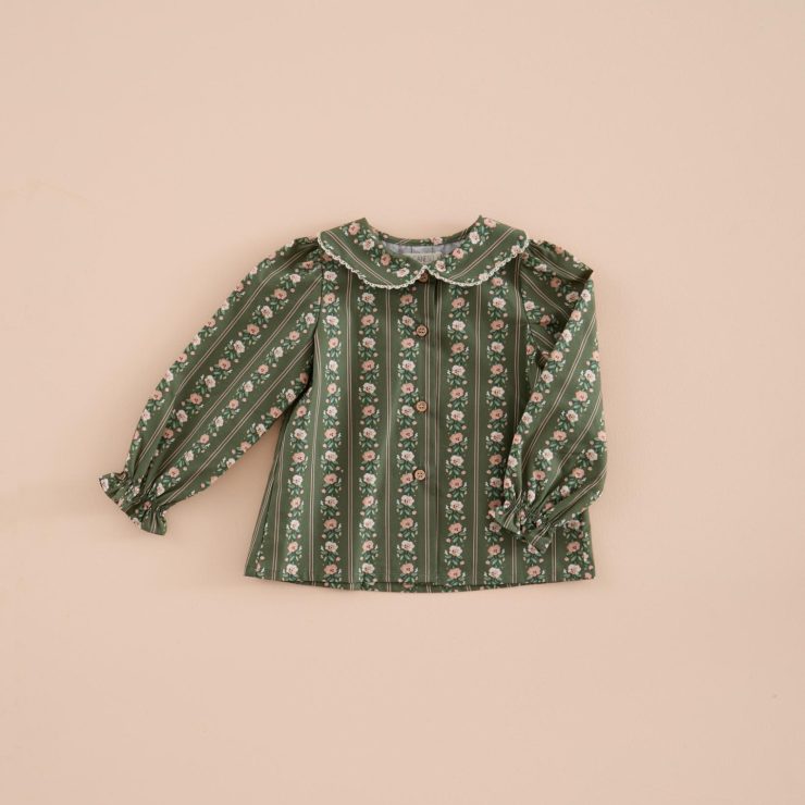 CAMISA PETALOS RAYA FLOR VERDE MUSGO MI CANESU